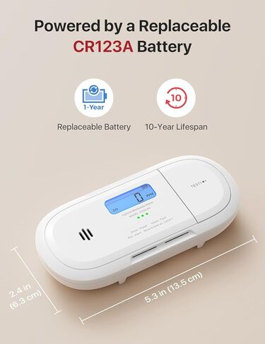 X-Sense Carbon Monoxide Detector Alarm with Digital LCD Display, CO Detector Alarm with 5-Year Replaceable Battery and Peak Value Memory, XC04-R in Kuwait