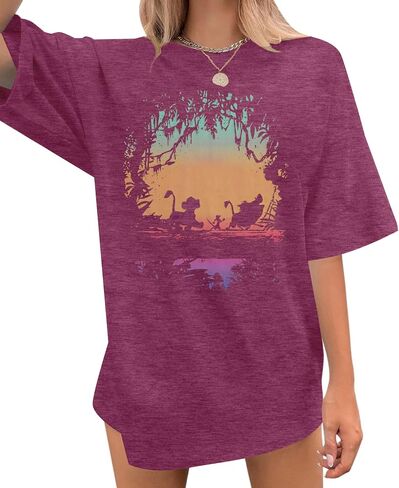 FASHGL Magic Word T Shirt Women Funny Animal Graphic Print Pine Tree Shirts Casual Short Sleeve Nature Tee Tops in Kuwait