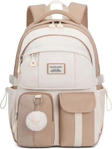 School Backpack for Teen Girls, 15.6in Laptop Bag Cute Bookbag Aesthetic for Middle School Big Student College Women Mochilas Escolares Niñas (Khaki Beige) in Kuwait