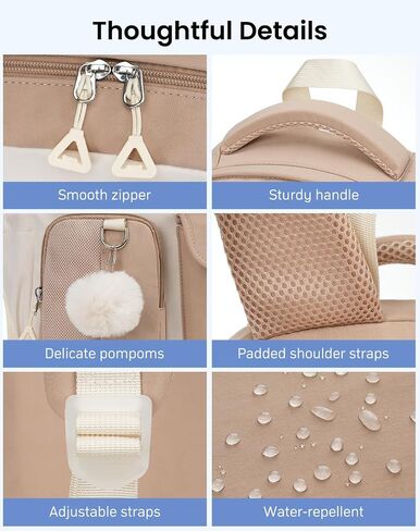 School Backpack for Teen Girls, 15.6in Laptop Bag Cute Bookbag Aesthetic for Middle School Big Student College Women Mochilas Escolares Niñas (Khaki Beige) in Kuwait