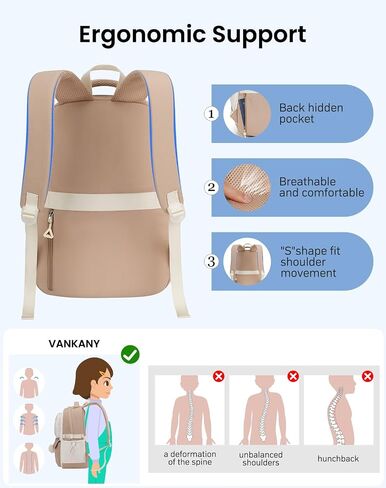School Backpack for Teen Girls, 15.6in Laptop Bag Cute Bookbag Aesthetic for Middle School Big Student College Women Mochilas Escolares Niñas (Khaki Beige) in Kuwait