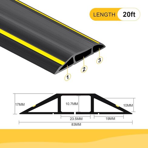 20 Ft Heavy Duty Floor Cord Cover Cable Protector, 3 Channels Protect Cords and Prevent a Trip Hazard— Conceal Wires at Home, Office, Warehouse, Workshop, Concerts in Kuwait
