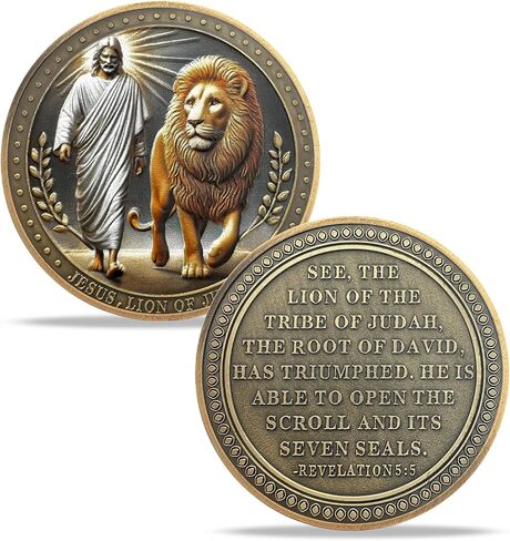 Christian Challenge Coin - Colorful The Lion of Judah Coin - Joshua 1:9 Religious Faith Token- Inspirational Be Strong and Courageous Coin - Good Luck Religious Commemorative Gifts in Saudi Arabia