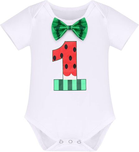 IMEKIS Toddler Baby Boys Melon 1st 2nd Birthday Cake Smash Outfit Romper + Shorts Bloomers + Suspenders Photo Shoot Clothes in Saudi Arabia