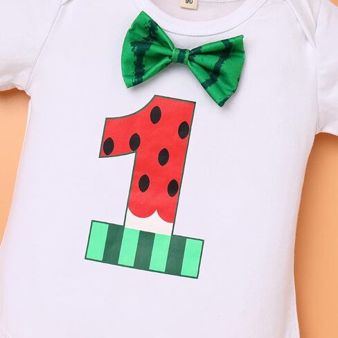 IMEKIS Toddler Baby Boys Melon 1st 2nd Birthday Cake Smash Outfit Romper + Shorts Bloomers + Suspenders Photo Shoot Clothes in Saudi Arabia
