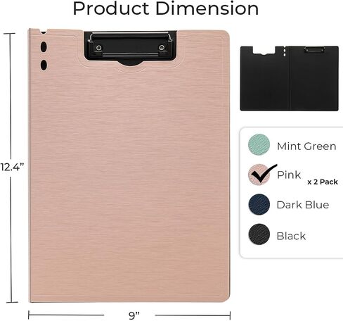 Y Yoma 2 Pack Pack Plastic Clipboard Folder مع مقطع منخفض للملفات المظهر المنخفض لـ A4 Size Size Sheet 360 Flip Flip Writing Pad Profile Clip Filed for Office School Business Classiros Outdoor ، Pink in Kuwait