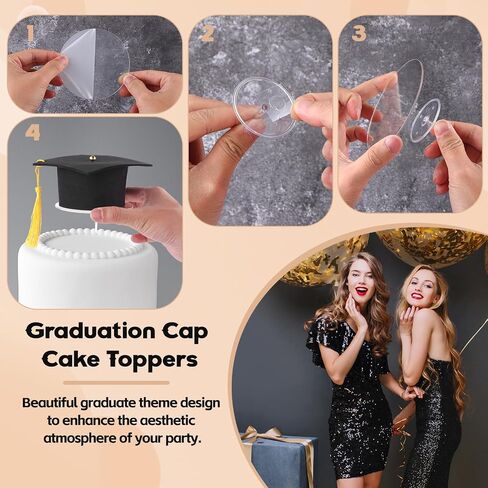 72 Pcs Graduation Cake Kit Small Graduation Cap and Diploma Cake Topper Balls Congrats Grad Flowers Cupcake Class of 2025 Themed Grad Party Decorations for University College High School (Black) in Saudi Arabia