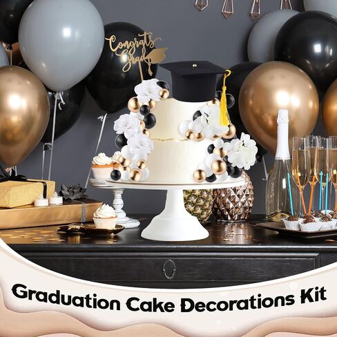 72 Pcs Graduation Cake Kit Small Graduation Cap and Diploma Cake Topper Balls Congrats Grad Flowers Cupcake Class of 2025 Themed Grad Party Decorations for University College High School (Black) in Saudi Arabia
