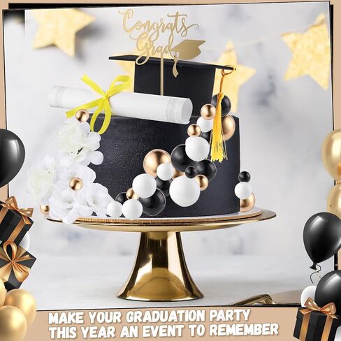 72 Pcs Graduation Cake Kit Small Graduation Cap and Diploma Cake Topper Balls Congrats Grad Flowers Cupcake Class of 2025 Themed Grad Party Decorations for University College High School (Black) in Saudi Arabia