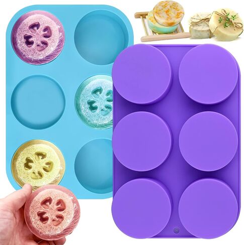 Moukiween Big Round Silicone Soap Molds, 3 Inch Cylinder Silicone Mold for Loofah Soap Making, Shower Steamer, Bath Bombs, Lotion Bars (Set of 2) in Saudi Arabia