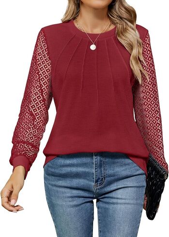 قمصان عمل نسائية من IHOT بأكمام طويلة من الدانتيل كاجوال أنيقة ومتماسكة للعمل في الخريف in Kuwait