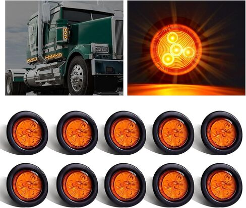 10x Amber 2" Round Sealed Led Clearance Marker Light 9LED [DOT Approved], Reflective 2 Inch Round Trailer Led Side Marker Lights Lamps Kit Flush Mount with Grommet&Wire Pigtails in Saudi Arabia