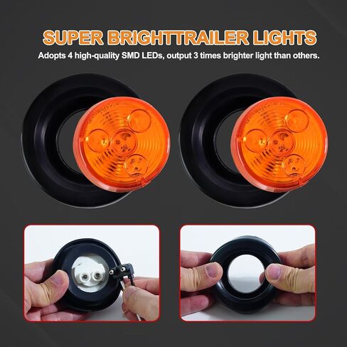 10x Amber 2" Round Sealed Led Clearance Marker Light 9LED [DOT Approved], Reflective 2 Inch Round Trailer Led Side Marker Lights Lamps Kit Flush Mount with Grommet&Wire Pigtails in Saudi Arabia