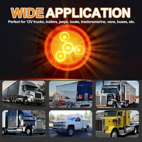10x Amber 2" Round Sealed Led Clearance Marker Light 9LED [DOT Approved], Reflective 2 Inch Round Trailer Led Side Marker Lights Lamps Kit Flush Mount with Grommet&Wire Pigtails in Saudi Arabia