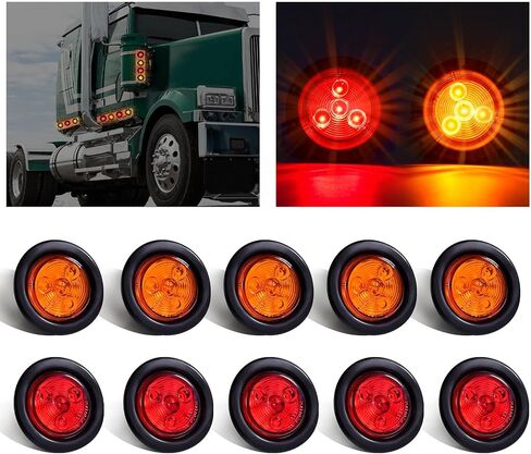 10x Amber 2" Round Sealed Led Clearance Marker Light 9LED [DOT Approved], Reflective 2 Inch Round Trailer Led Side Marker Lights Lamps Kit Flush Mount with Grommet&Wire Pigtails in Saudi Arabia