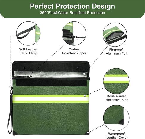 Upgraded Fireproof Money Bag, 10 Layers of Heat Insulated Materials, 6500F Fireproof, Waterproof Zipper, Reflective Strip, Document Bag with Handle for Cash, Important Documents in Saudi Arabia