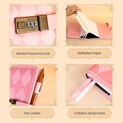 CAGIE Diary with Lock for Girls Women Pink Vintage Journal with Lock Refillable Leather Locked Diary 224 Pages Secret B6 Lockable Journals with Gift Box for Teen Girls 8.0 x 5.5 Inch in Saudi Arabia