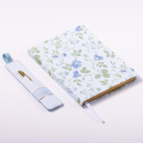 Laura Ashley Premium Fabric Hardcover Writing Journal with Pen | 256 Lined Pages | Elegant Floral Design | Perfect for Diaries, Notes, and Gift Giving (Blue - A5-6-x-8 Inches) in Kuwait