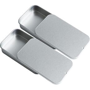 2 PCS Mini Mini Slide Top Toin Containers 3.15 × 1.97 × 0.59 بوصة ، حاويات تخزين محمولة لمجموعة الإسعافات الأولية ، مجموعات البقاء على قيد الحياة ، حبوب منع الحرف الأعشاب (الفضة)