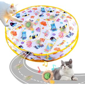 Interactive Cat Toys Fast Rolling Ball in Play Pouch, Motion Activate Chirping Cat Toy Hide and Seek Mouse Catching Game, 28 Inch Play Pouch