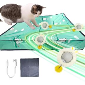 2 في 1 ألعاب Cat تفاعلية لكرة Rolling Rolling Indoor Indoor ، Toy Fast Rolling في حصيرة اللعب ، تنشيط لعبة Toy Toy Auty Hitten ، كرة قابلة للشحن القابلة لإعادة الشحن (الأخضر)