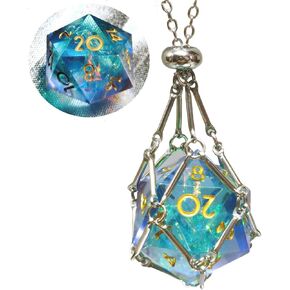 أحادي السائل السائل D20 DND DICE DUNGEONS و Dragons Gamers Stainless Cage NETLACE DND (Dragon's Eye Green)