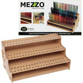 HG Art Concepts Mezzo Artist Studio حامل قلم رصاص ملون - منظم قلم رصاص لسطح المكتب ، رف تخزين سهل التجميع مستقيم لـ 120 أقلام رصاص ، 3/8 بوصة الثقوب ث/نقطة راحة ، صفيحة خشبية