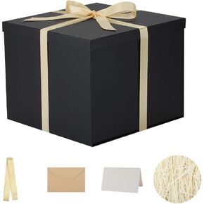 Gift Box with Lid 7x7x6.5 Inches, Blue Gift Boxes for presents Packaging for Birthdays, Valentine's Day, Christmas, Anniversaries (Include Shredded Paper Fill, Envelope Card Ribbon)
