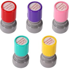 5pcs Pleasure Serving You Stamps, Diameter 0.79in Premium Plastic Cute Self Inking Server Thank Stamps for Checks for Service Work Ideal Teacher Office Stationery Supplies(5 Colors)