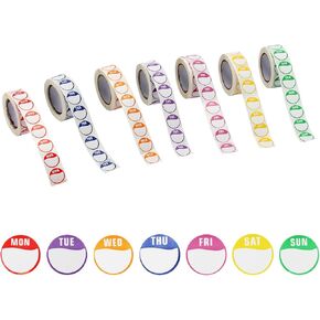 7000 PCS Day Dots Food Labels ، ملصقات ملصقات لمدة 7 أيام من الأسبوع ، ملصقات جرد الإدارة من الاثنين إلى الأحد ، ملصقات دوران أسبوعية قابلة للإزالة.