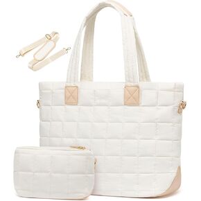 Laptop Tote Bag for Women,Puffer Tote Bag fits 17.3 inch Computer Large Quilted Puffy Work Bag, Top Handle Handbag