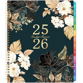 2025-2026 Teacher Planner - 9'' x 11'', Teacher Planner 2025-2026 Academic Year, JULY 2025 - JUNE 2026, Weekly & Monthly Lesson Plan Book with Quotes, Twin-Wire Binding, Monthly Tabs, Back Pockets