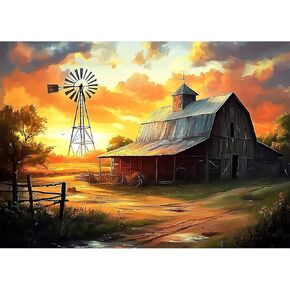 Ceovr Farmhouse Barn Diamond Art Kits للبالغين ، 5D DIY كامل الحفر الريفي طاحونة ريفي بارن Diamond Painf
