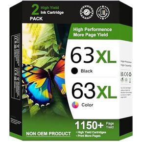 63XL Ink Cartridges Black and Color for HP Ink 63 Replacement for HP 63XL Ink Cartridge Combo Pack Work for HP OfficeJet 3830 4650 5255 5258 5200 Envy 4520 4512 DeskJet 1112 2130 3630 Printer