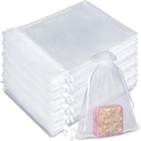 أكياس Sukh 50 Organza Soap للتغليف - أكياس هدايا أورجانية 5 × 7 للصابون محلي الصنع الذكرى التذكارية شبكة عيد الميلاد العام الجديد لحفلة الحقائب الصغيرة الحقائب للأعمال التجارية الصغيرة البيضاء