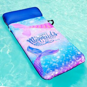 Oversized Pool Floats for Adults - 72" X 38" Extra Large Fabric Covered Pool Float with Headrest, Pool Lounge Floaties for Adults, Summer Pool Party Decorations Supplies (Mermaid)