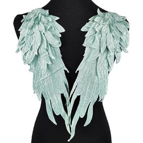 1 Pair 3D Embroidery Large Angel Wing Applique Lace Trim Sewing Patch for Wedding Bridal Dress Clothes Decor DIY Craft Sewing Accessories Dark Blue,15.3" x 5.9"Inch