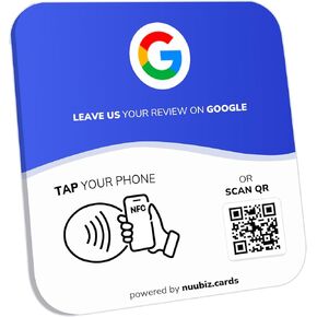 اضغط على لوحة مراجعة NFC لـ Google بواسطة Nuubiz - Boost Reviews & SEO على الفور - التحليلات في الوقت الفعلي - مقبولة مع جميع الهواتف - NFC و QR - لاصق/موقف مثالي لشركات البيع بالتجزئة والخدمات