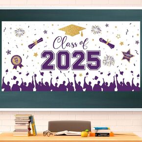 ديكورات التخرج 2025 - لافتة خلفية من الذهب الأزرق ، فئة كبيرة من 2025 خلفيات الخريج ، الدعائم المصورة لاستلوازات تصوير حفلات التخرج ، 65 × 32.7 بوصة