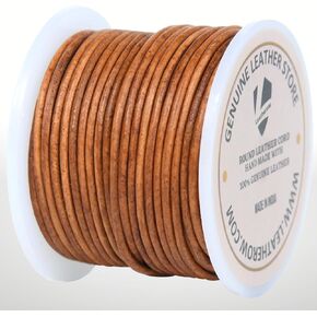 Round Leather Cord for Jewelry Making, Crafting, Necklaces, Bracelets, Braiding, Wraps (Tan Distressed 20 Meter, 2.0 MM) in Kuwait