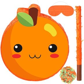 Aoriher Little Cute Orange Piñata Summer Piñata مع Batfold Bat و Confetti لعيد ميلاد Summer Game Supplies ، 14.17 × 12.6 × 2.95 ''