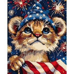 OKSGYTA CUTE LION CUB الذي يحمل طلاء العلم بأرقام للبالغين المبتدئين DIY Acrylic Fireworks Pracket Background Background by Numbers kits on Canvas Lion Paintwork Decor 16x20inch (بدون إطار)