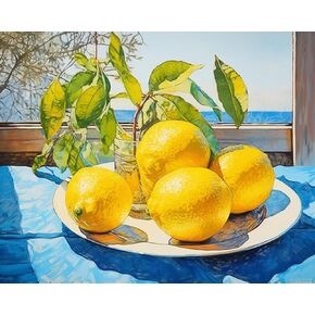 Qaceyid Canvas DIY Painting للبالغين المبتدئين ، الليمون الفاكهة ، الطلاء بأرقام أرقام مع فرش ولون الأكريليك ، 40x50 سم ، بدون إطار