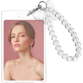 مجموعة مفاتيح Grevosea Photocard Holder ، حامل بطاقة أكريليك ضوئي مع قلادة فراشة لطيفة بطاقة بطاقة هوية حامل بطاقة شارة حامل بطاقة المفتاح لبطاقة بطاقة الحافلة (54 × 90 ملم)