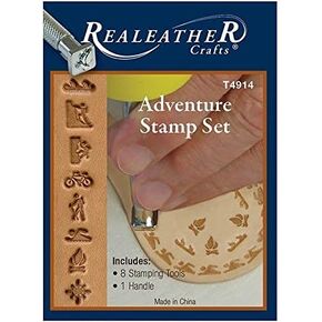 أداة REALEASHE LEATHER STAMPS مجموعة لصياغة الجلود ، 8 رؤوس الطوابع ، وقت المغامرة