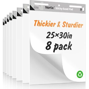 Nortix Flip Chart Paper, Sticky Easel Pads, Chart Paper for Teachers, Upgraded Dual-Purpose for Flip Chart and Dry Erase Board, Super Adhesive & Bleed-Resistant, 25 x 30 inch, 30 Sheets/Pad, 8 Pads