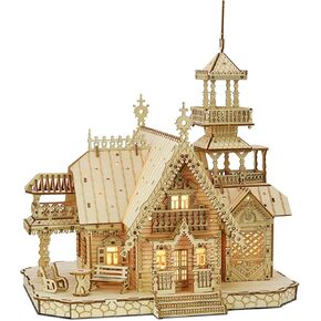 ألغاز خشبي ثلاثي الأبعاد للبالغين ، نموذج فيلا فيلا DIY مع LED Night Light ، مجموعة ديوراما مصغرة ، حرفة زخرفية للبالغين والأطفال ، هدية عيد الحب ، ديكور المنزل (فيلا)