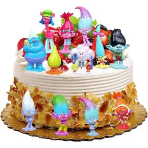 12 PCS Trolls Figure Toys 1.58-2.8 بوصة زخرفة الكعكة تولد تولد-تصبغ الأشكال ألعاب مجموعة أرقام.