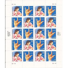 USPS American Sign Language - Sheet of Twenty 29 Cent Stamps Scott 2783-84