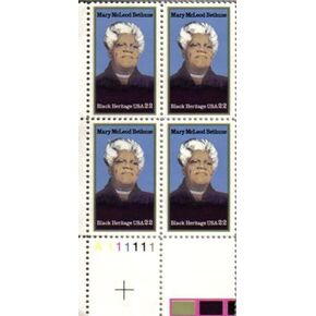 1985 MARY MCLEOD BETHUNE ~ BLACK HERITAGE ~ BLACK HISTORY ~ CIVIL RIGHTS #2137 Plate Block of 4 x 22 cents US Postage Stamps